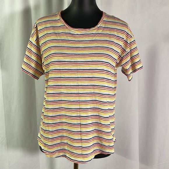 🛍 6 for $35 • Madewell Rainbow Striped Short Sleeve Cotton Tee - Picture 2 of 16
